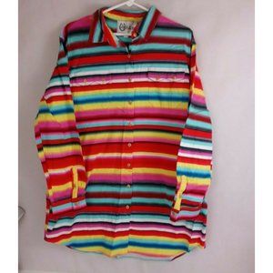 Vintage L&B Men's Colorful Striped Casual Shirt With Floral Buttons Size L/XL